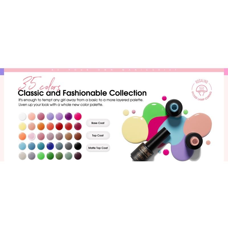 ROSALIND 38 - Piece Gel Nail Polish Set with 35 Colours + Base Coat & Top Coats (38 x 5 ml) - | Fashiongirl