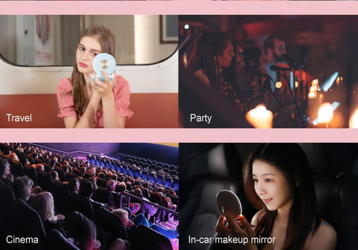 UNIQ Compact Double - sided Travel Mirror with LED (5x magnification) - Rose - | Fashiongirl