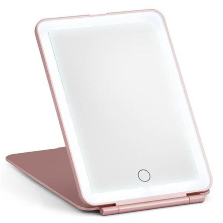 UNIQ Foldable Rechargeable LED Mirror - Vanity Travel Mirror - Pink - Mirror