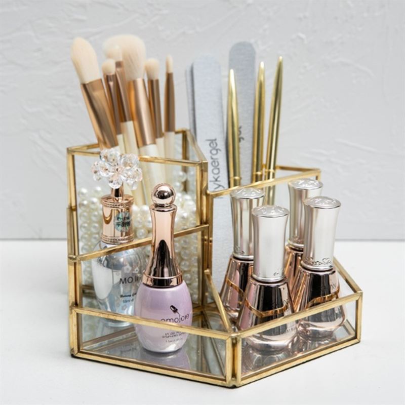 UNIQ Geometric Makeup Organiser - Gold - | Fashiongirl