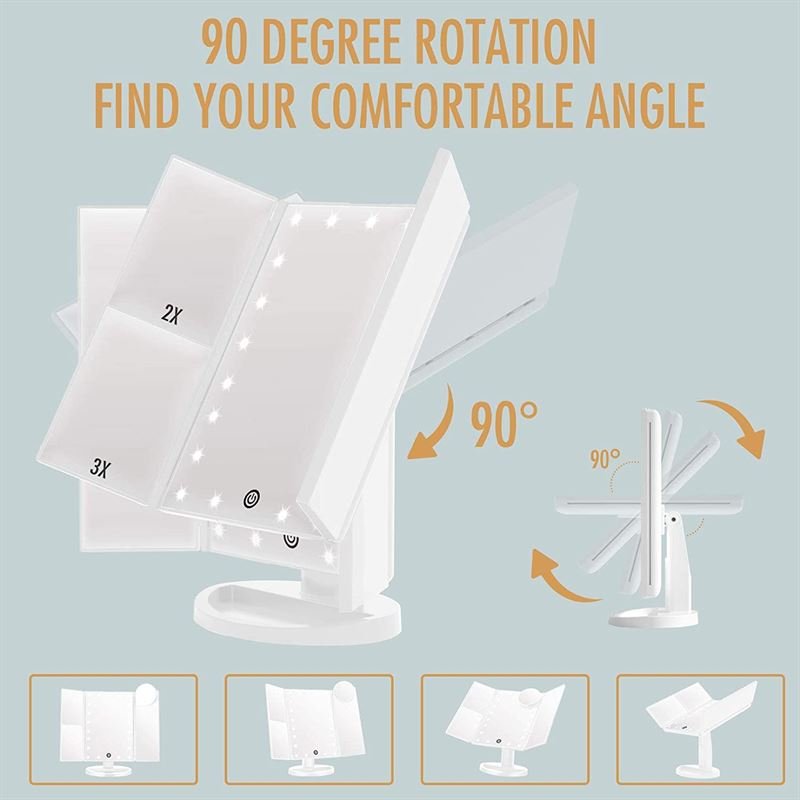 UNIQ Hollywood Makeup Mirror Trifold mirror with LED light, White - | Fashiongirl