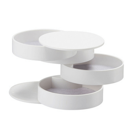 UNIQ Rotatable round jewellery box / organiser with 4 compartments - White - Jewelry Box