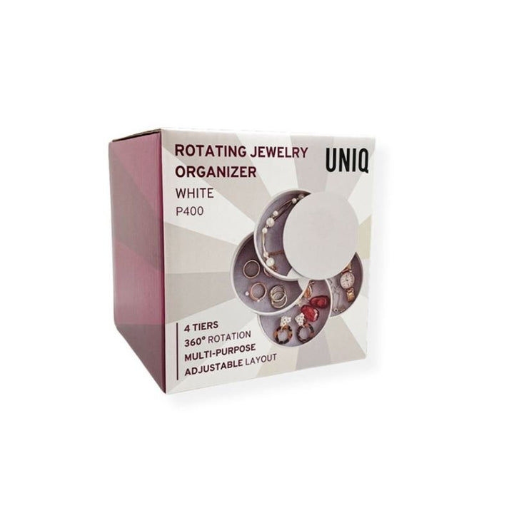 UNIQ Rotatable round jewellery box / organiser with 4 compartments - White - Jewelry Box