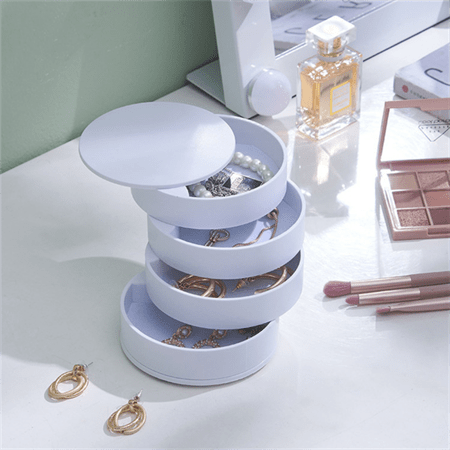 UNIQ Rotatable round jewellery box / organiser with 4 compartments - White - Jewelry Box
