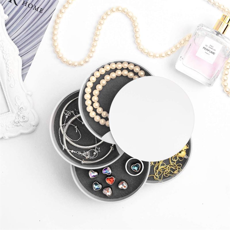 UNIQ Rotatable round jewellery box / organiser with 4 compartments - White - Jewelry Box