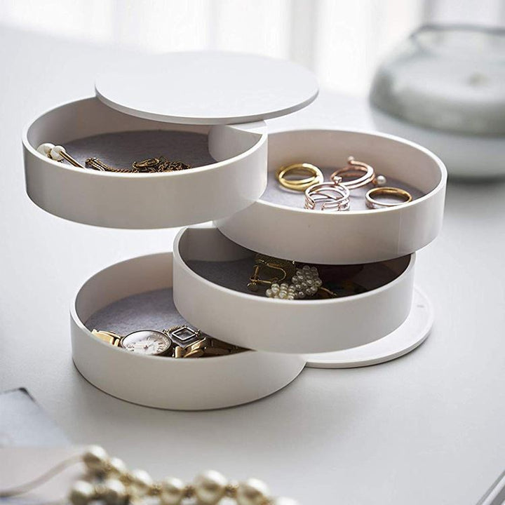 UNIQ Rotatable round jewellery box / organiser with 4 compartments - White - Jewelry Box