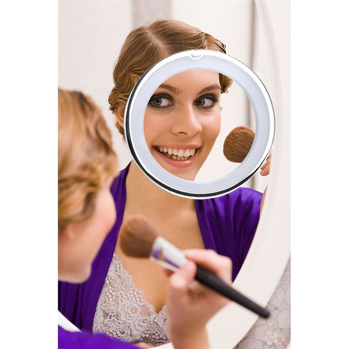 UNIQ Round Mirror with LED Light and Suction Cup x10 Magnifying Mirror - White - | Fashiongirl