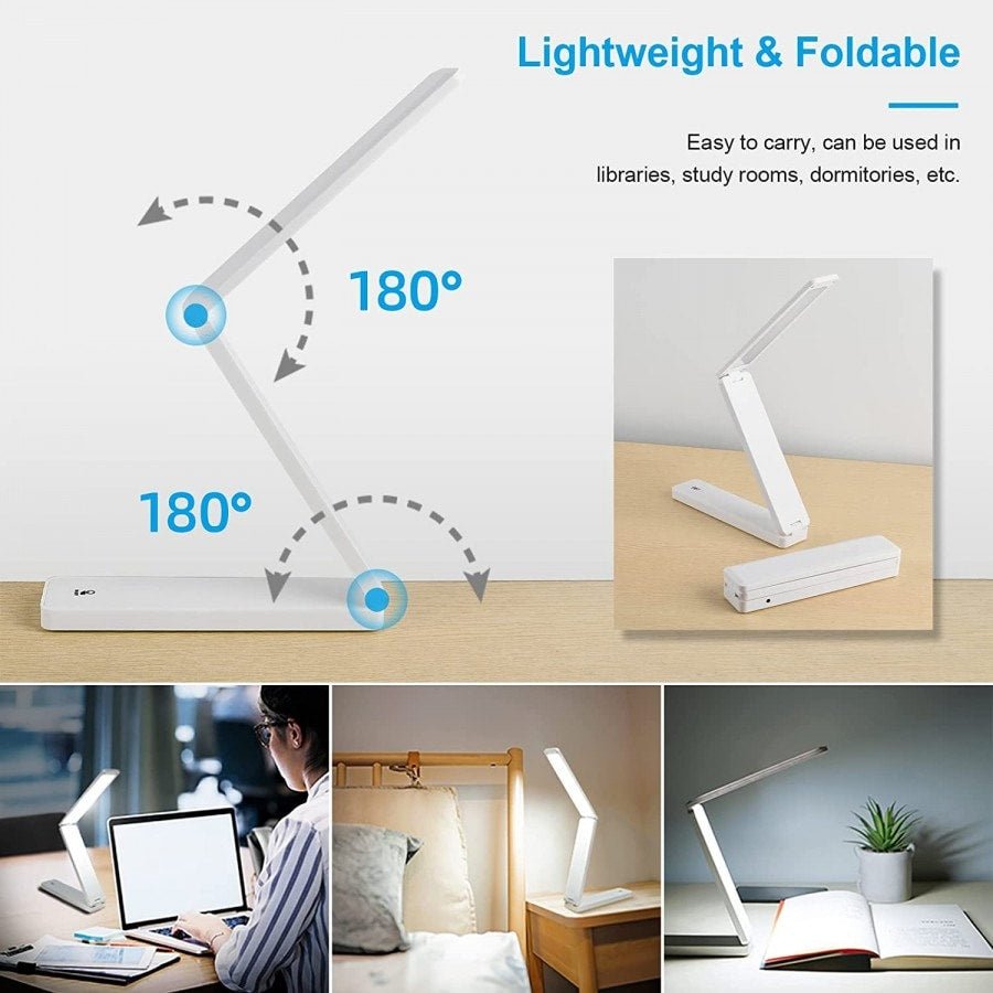 Battery powered LED lamp light - Foldable desk lamp - White - Fashiongirl