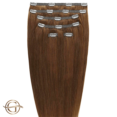 Clip on hair extensions #12 Light brown - 7 sets - 50 cm | Gold24 - Fashiongirl