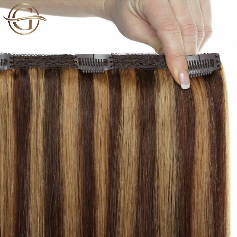 Clip on hair extensions #4/27 Brown/Blonde Mix - 7 sets - 50 cm | Gold24 - Fashiongirl