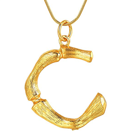 Gold Bamboo Alphabet / Letter Necklace - C - Fashiongirl