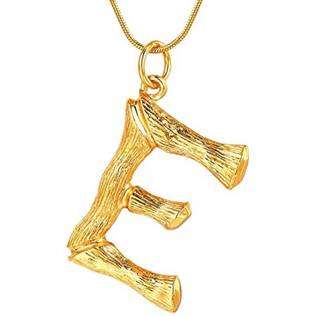 Gold Bamboo Alphabet / Letter Necklace - E - Fashiongirl