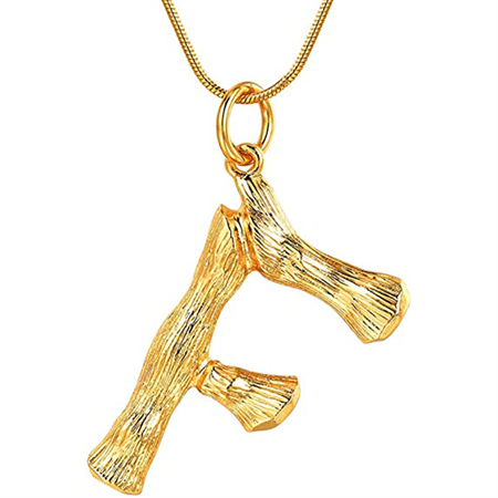 Gold Bamboo Alphabet / Letter Necklace - F - Fashiongirl