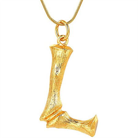 Gold Bamboo Alphabet / Letter Necklace - L - Fashiongirl