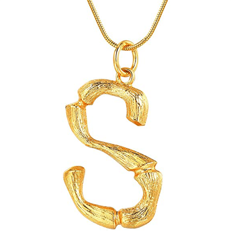 Gold Bamboo Alphabet / Letter Necklace - S - Fashiongirl