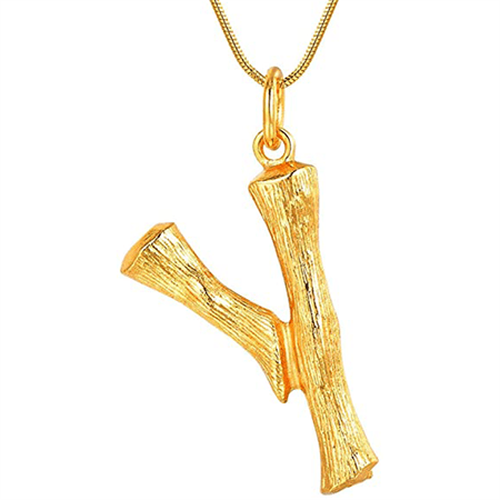 Gold Bamboo Alphabet / Letter Necklace - Y - Fashiongirl