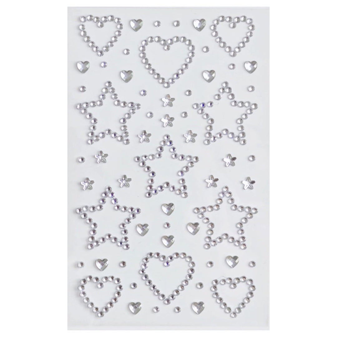 SOHO Hearts &amp; Stars Self Adhesive Facial Rhinestones for face, makeup, nails, body, crafts - Silver - Fashiongirl