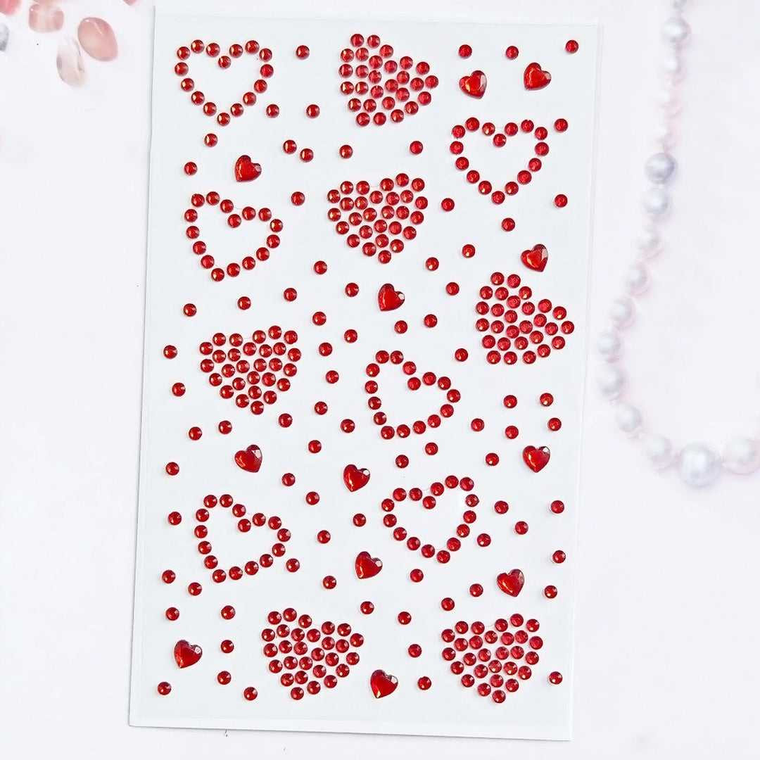 SOHO Hearts Self Adhesive Facial Rhinestones for face, makeup, nails, body, crafts - Red - Fashiongirl