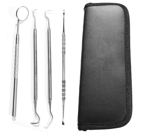 Tooth cleaning set 4 pieces for Dental Hygiene - 1 mouth mirror, 2x Curette tooth cleaner, 1 scraper - Fashiongirl