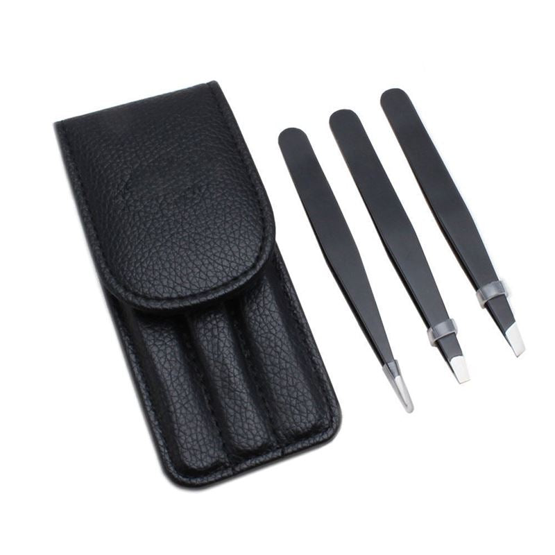 Tweezers / Tweezer 3 set with leather case | for eyebrow plucking and hair removal - Fashiongirl