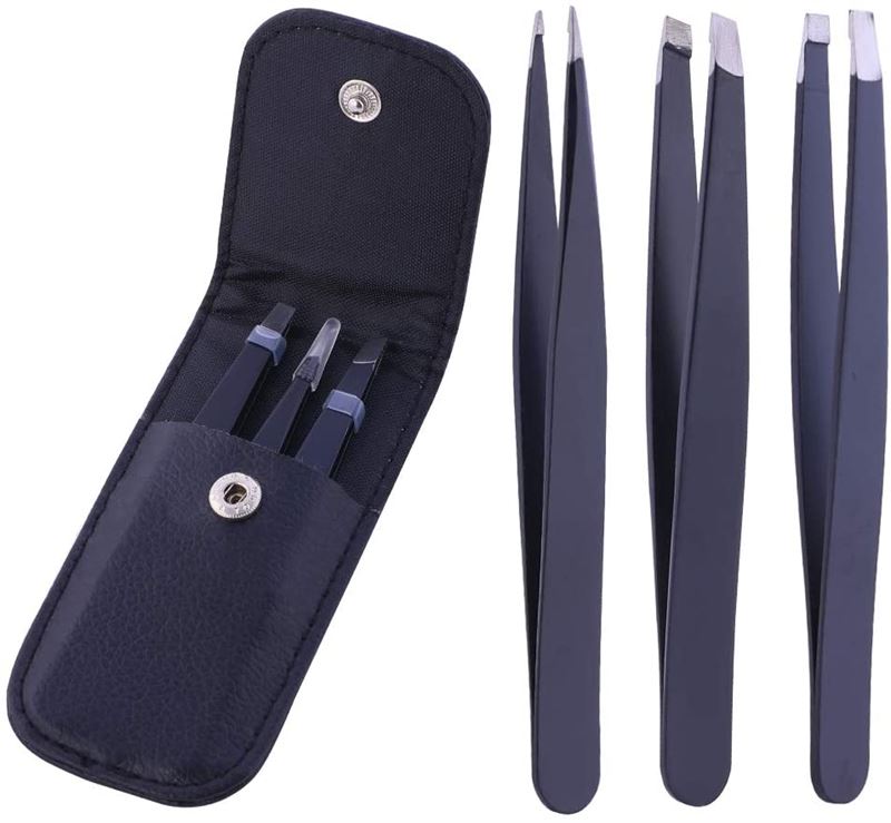 Tweezers / Tweezer 3 set with leather case | for eyebrow plucking and hair removal - Fashiongirl