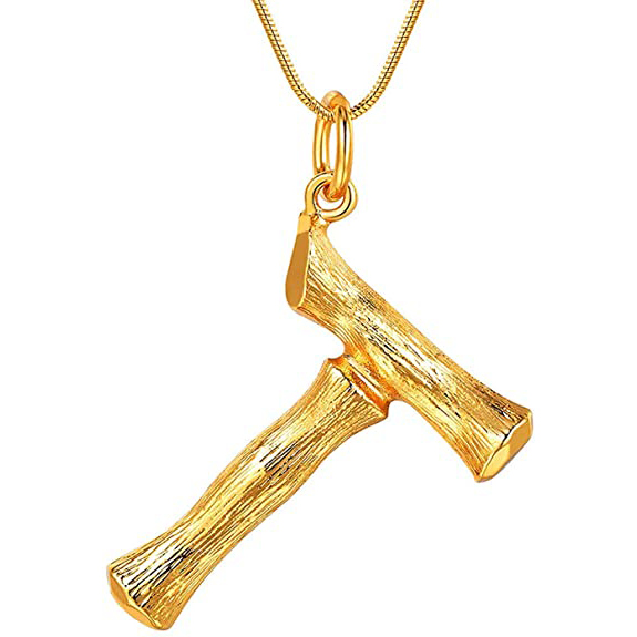 Gold Bamboo Alphabet / Letter Necklace - T