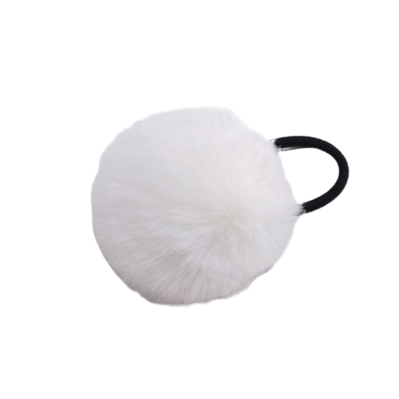 Pom Pom Fur with Hair Elastic - Natural White