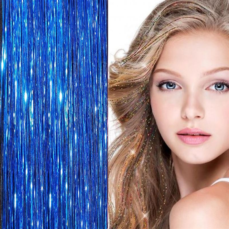 Bling Glitter Extensions 100 Glitter Hair Strands 80 cm - Dark Blue