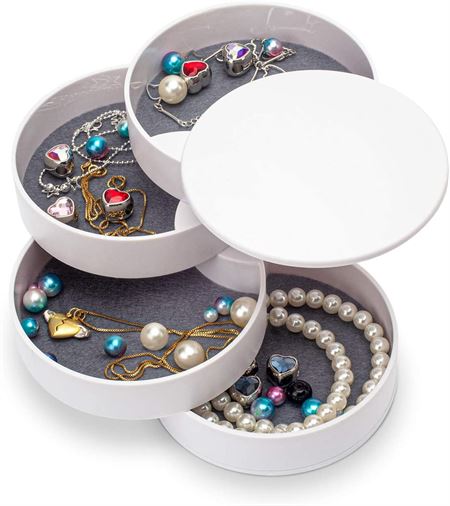 UNIQ Rotating Round Jewelry Box/Organizer with 4 Compartments - White