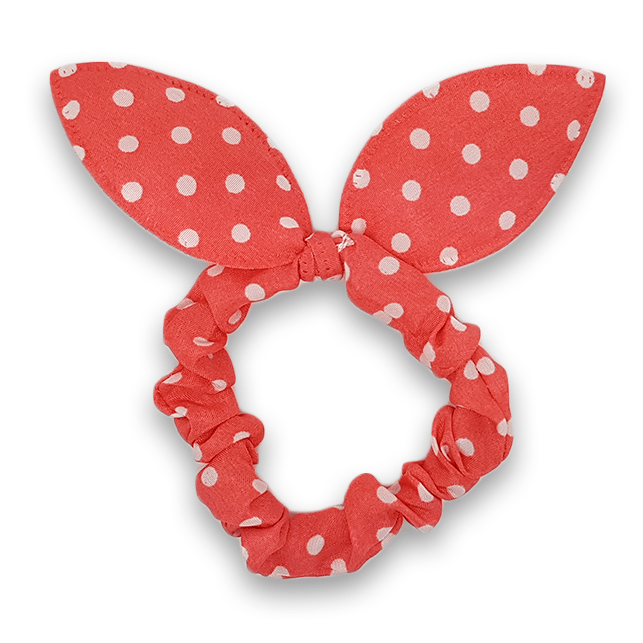 Scrunchie with loop - pink with white dots