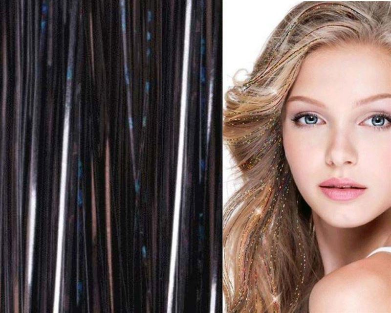 Bling Glitter Extensions 100 pieces of glitter hair extensions 80 cm - Black
