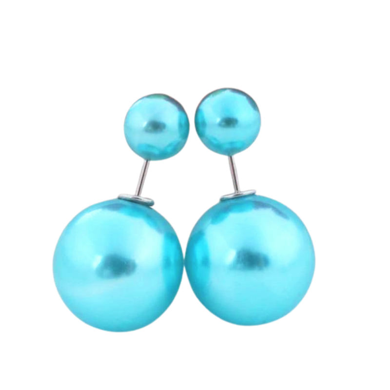 Double pearl earrings, turquoise