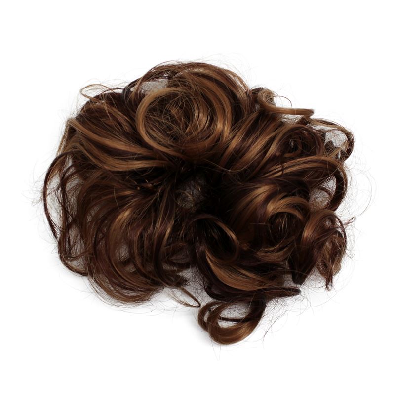Messy Bun Hair Elastic with Curly Artificial Hair - Dark Brown & Light Brown Mix