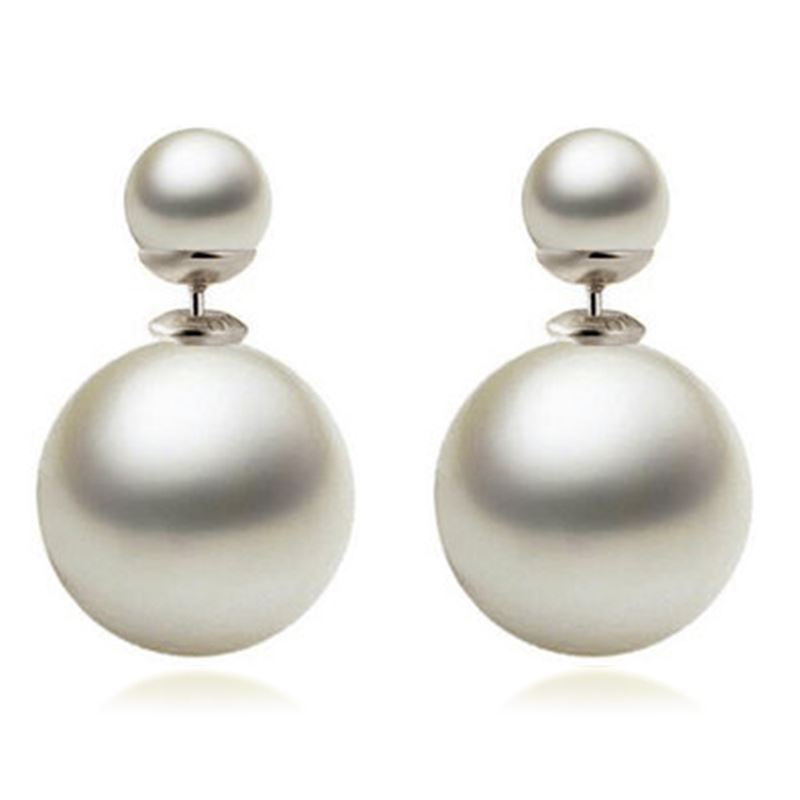 Double Pearl Earrings, White Pearl