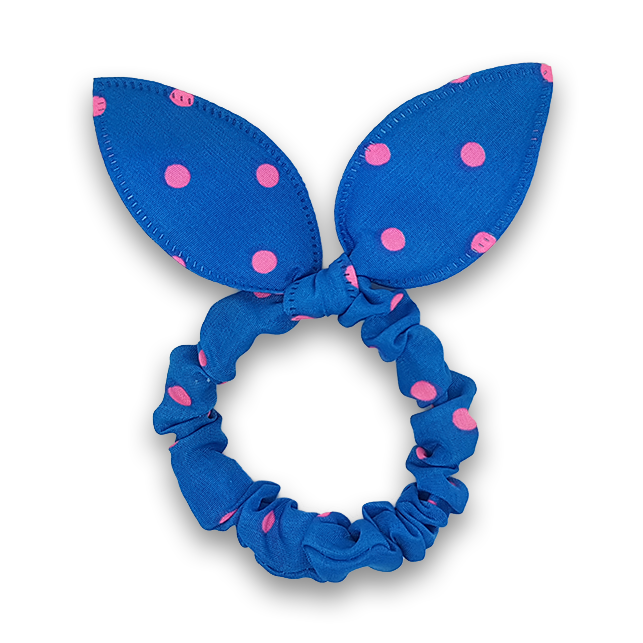Scrunchie with loop - blue with pink dots
