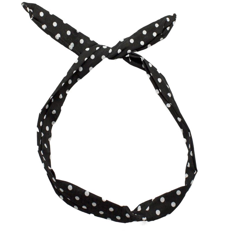 Flexi Headband with Wire - Black with White Polka Dots