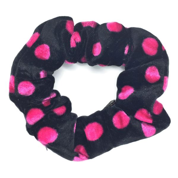 Scrunchie Hair Elastic - Black with Pink Polka Dots