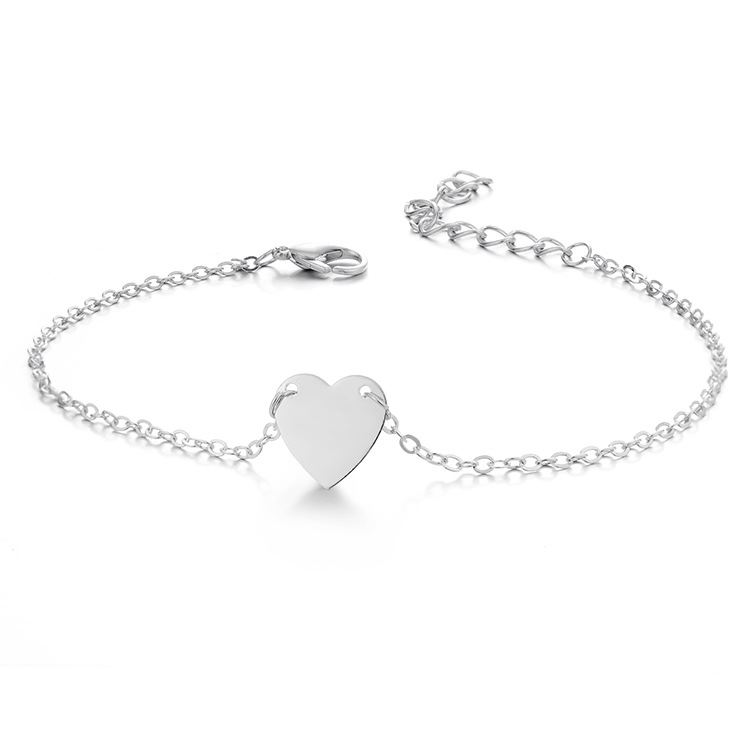 Ankle Bracelet with Heart, Silver