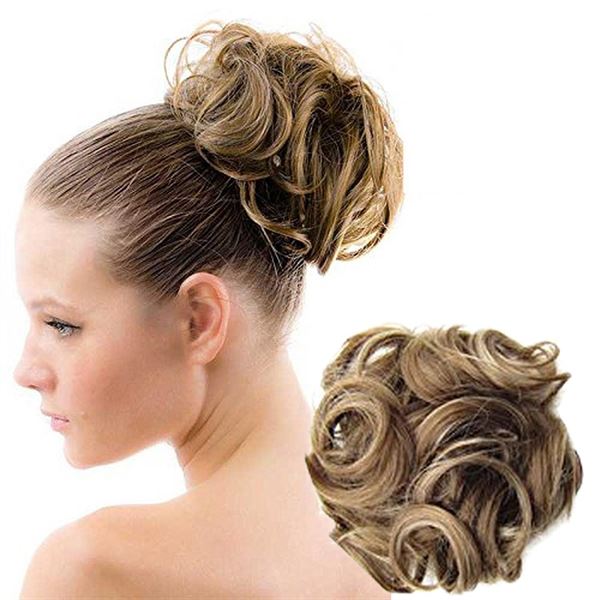 Messy Bun Hair Elastic with curly artificial hair - Dark Blond Mix