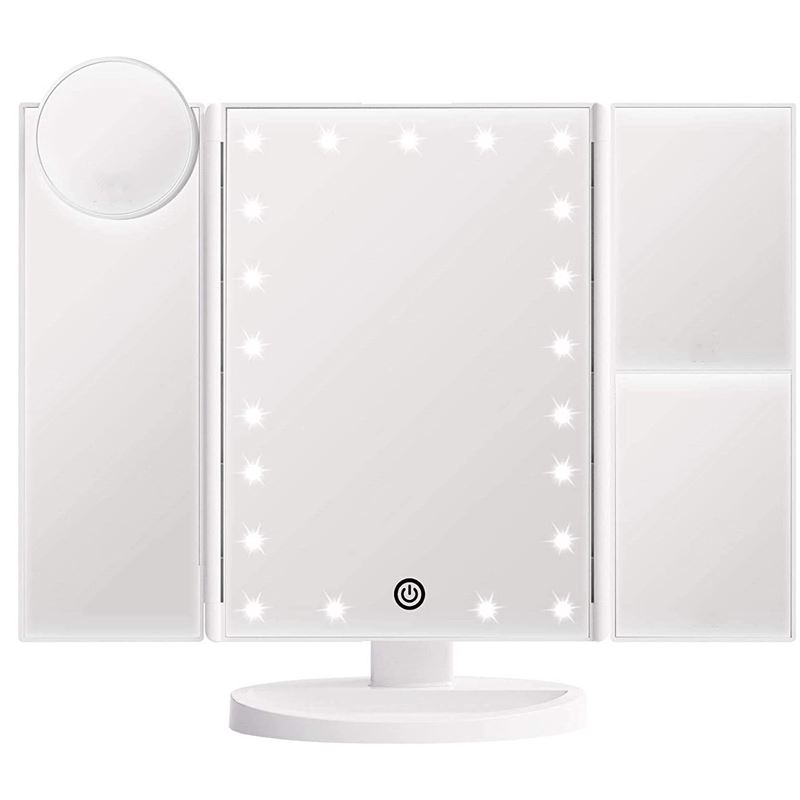 UNIQ Hollywood Trifold Makeup Mirror with LED Lights - White