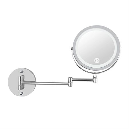UNIQ LED wall mounted LED cosmetic mirror w/ articulated arm and 5x magnification