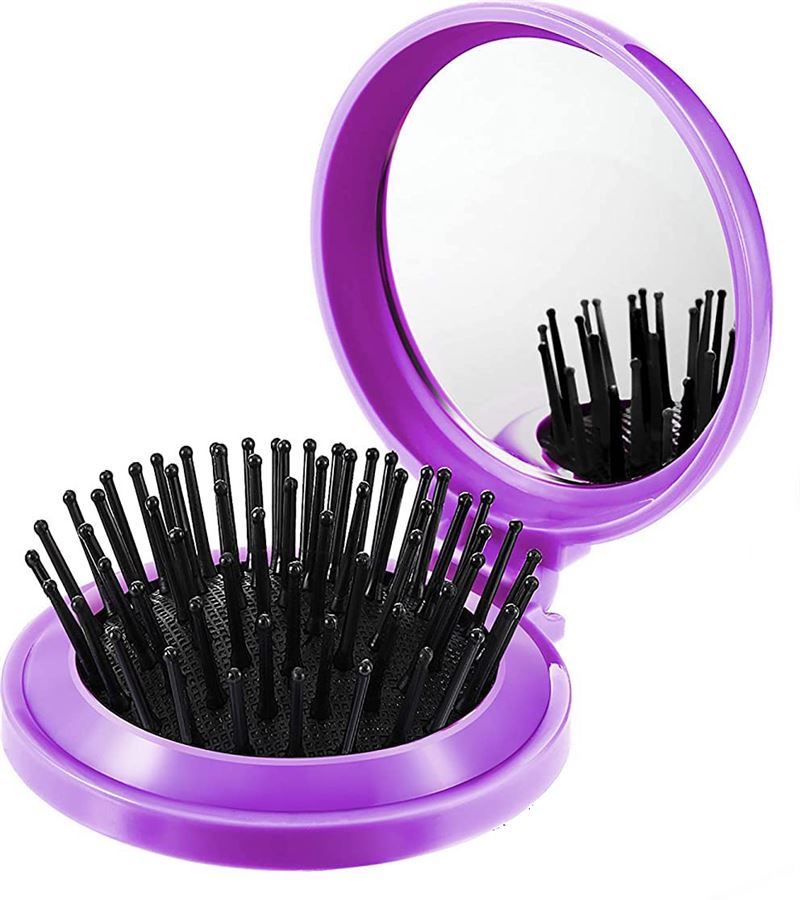 Compact makeup mirror with brush - Purple