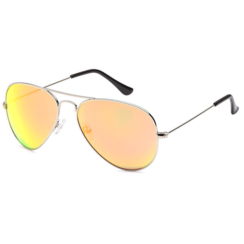 Lux Aviator Pilot Sunglasses - Yellow Mirror Glass with Silver Frame