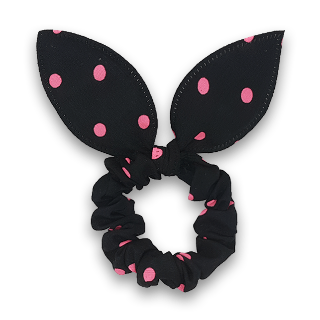 Scrunchie with loop - black with pink dots