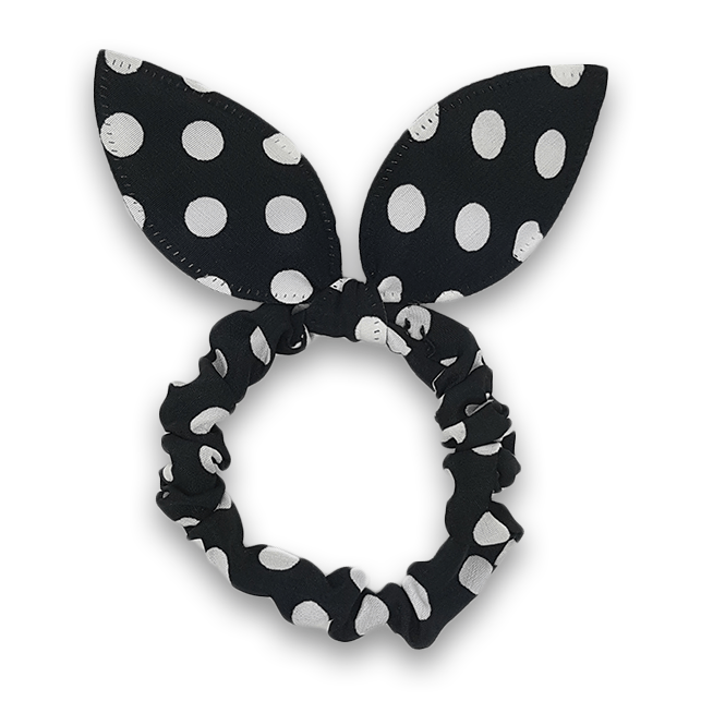 Scrunchie with loop - black with white dots
