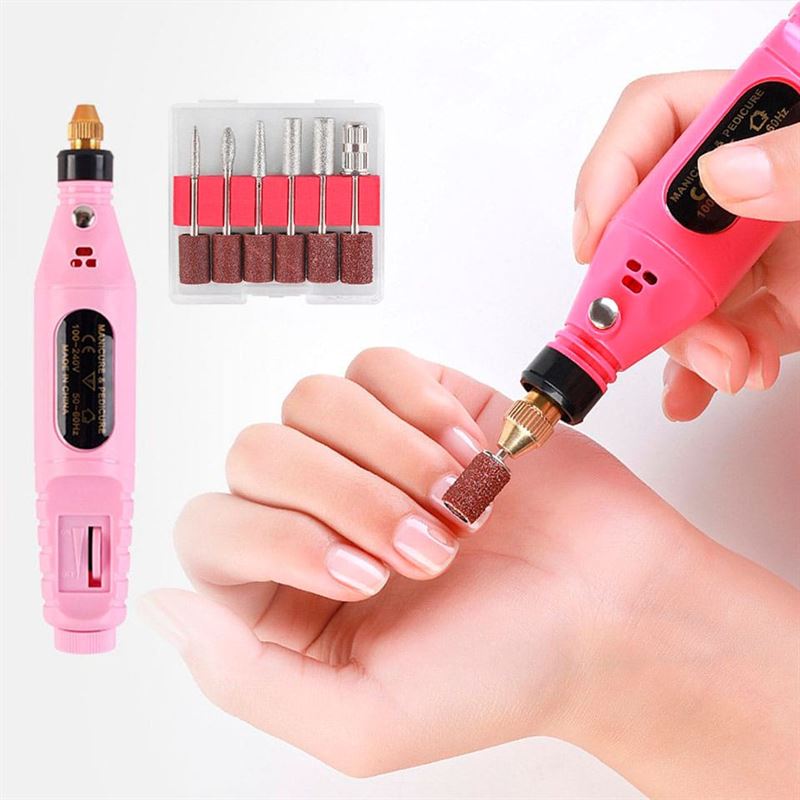 Electric Nail File 6-in-1 Manicure Set - Pink