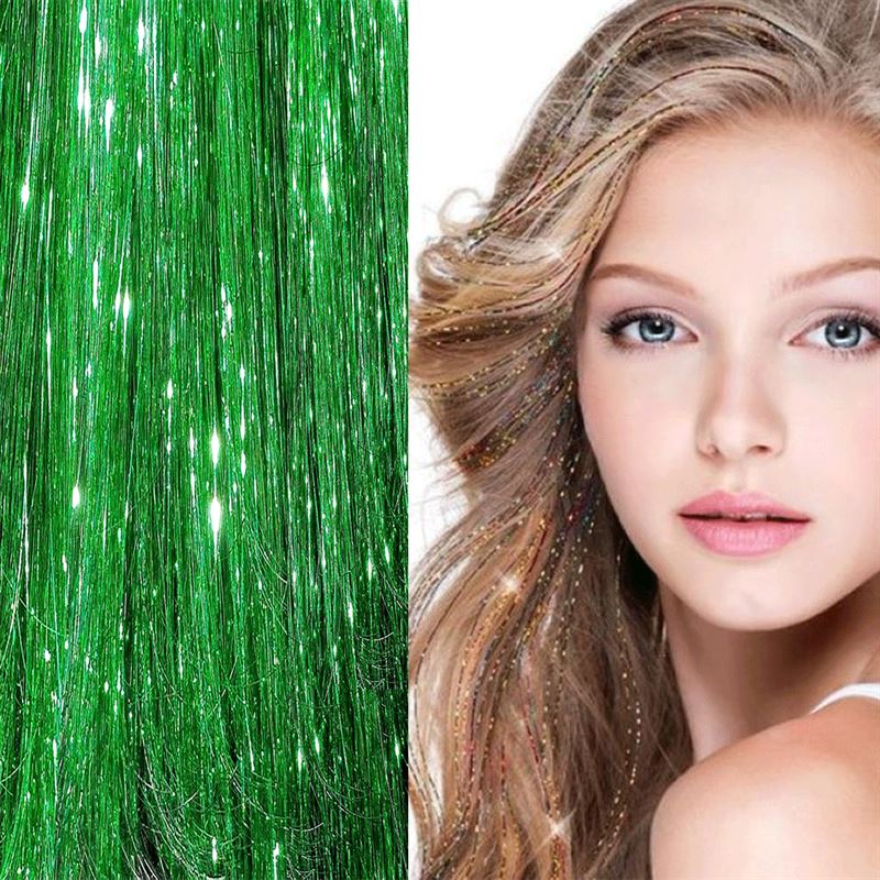 Bling Extensions - 100 glitter hair strands 80 cm, green
