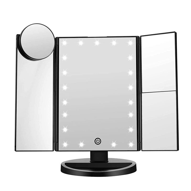 UNIQ Hollywood Trifold Makeup Mirror with LED Lights - Black