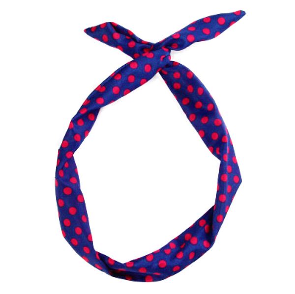 Flexi Hairband with Wire - Blue with Pink Polka Dots
