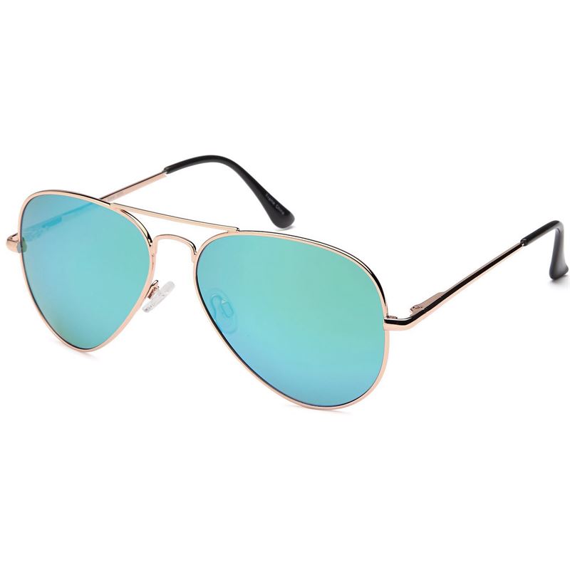 Lux Aviator Pilot Sunglasses - Greenish Mirrored Lenses with Silver Frame
